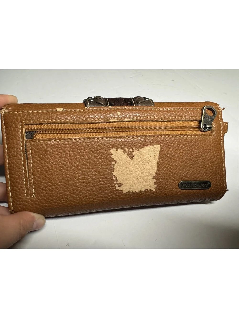 Montana West Brown Zip Wallet With Silver Accents - READ/SEE IMAGES
